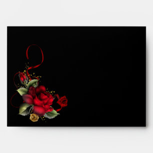 Red Rose on Black Lined Envelope