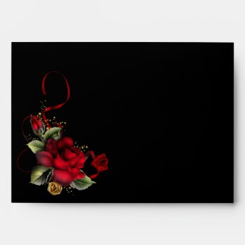 Red Rose On Black Lined Envelope by HydrangeaBlue at Zazzle