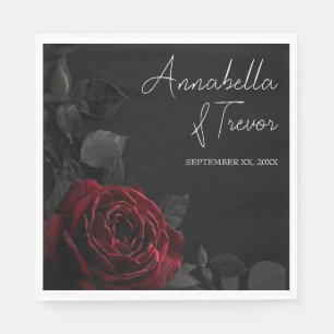 Red Rose on Black Moody Floral Custom Name Napkins
