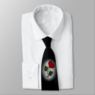Red Rose on Black Neck Tie