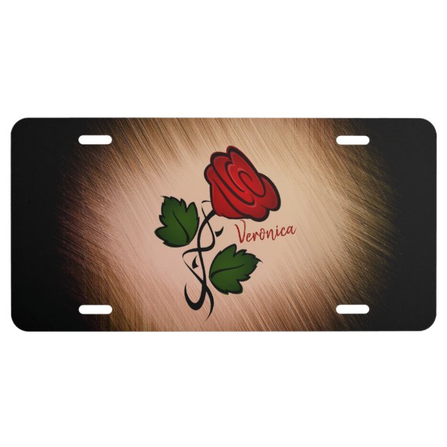Red Rose on Black Personalized License Plate (Front)