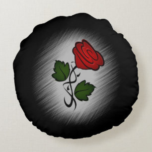 Red Rose on Black Round Pillow