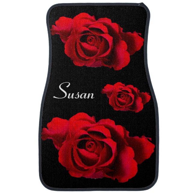  Red Rose on Black Set of 2 Car Floor Mat (Front)