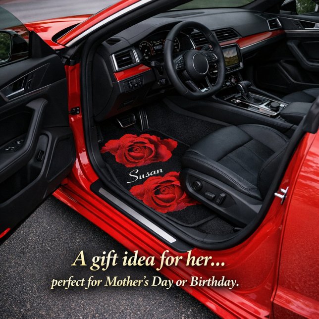  Red Rose on Black Set of 2 Car Floor Mat (Creator Uploaded)