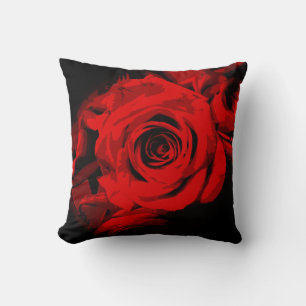 Red Rose on Black Throw Pillow