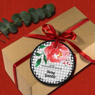 Red Rose on Black White Gingham Bridal Shower Favor Tags