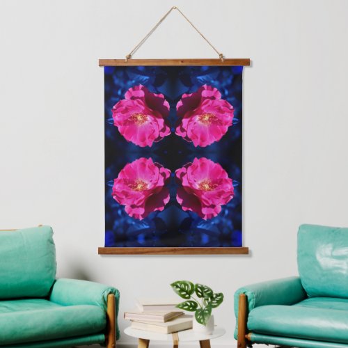 Red Rose On Blue Tint Abstract Flower  Hanging Tapestry