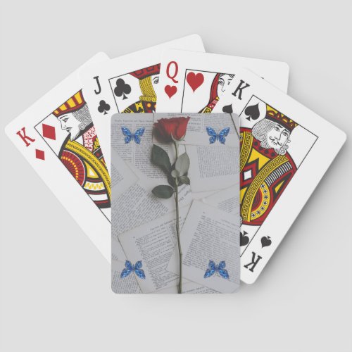 Red Rose on Book Playing Cards | Romantic Floral B