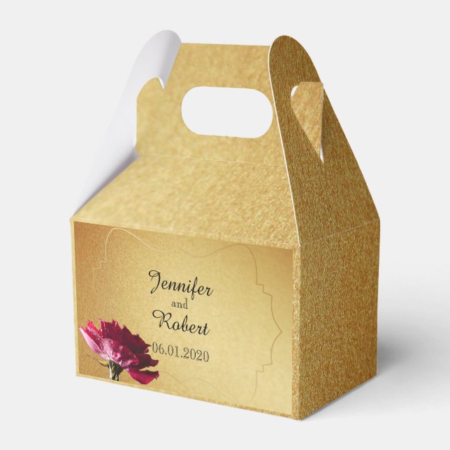 Red Rose on Gold Wedding Favor Box (Front Side)