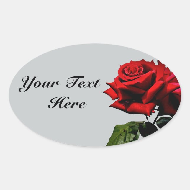 Red Rose on Gray Birthday Event Oval Sticker (Front)