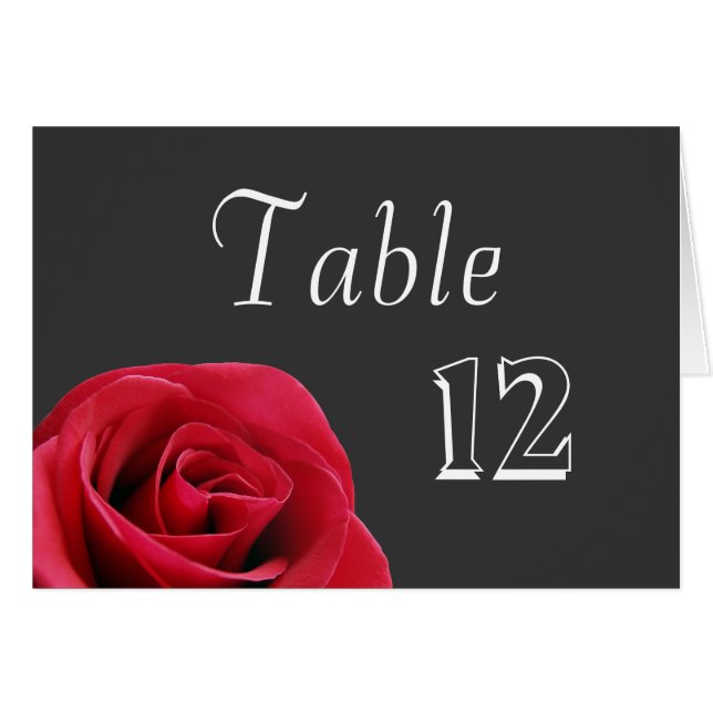 Red Rose on grey Table Number Cards (Front Horizontal)