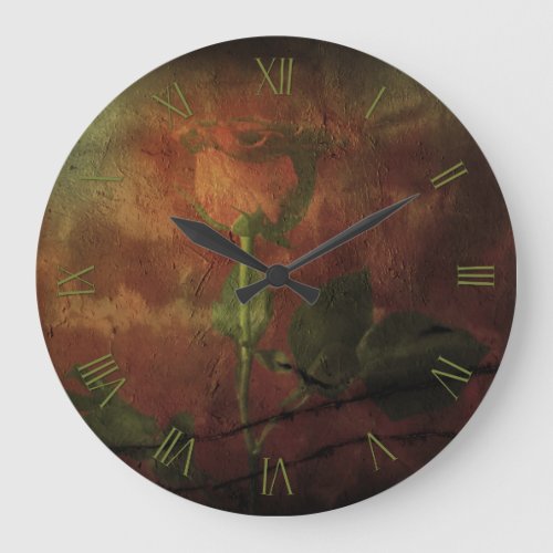 Red rose on grunge background large clock