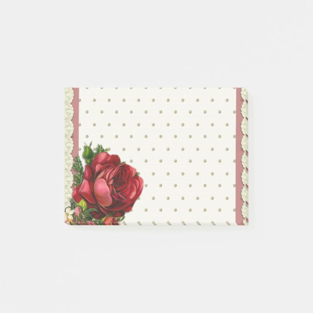 Red Rose on Lace Dots Background Notes (Front)