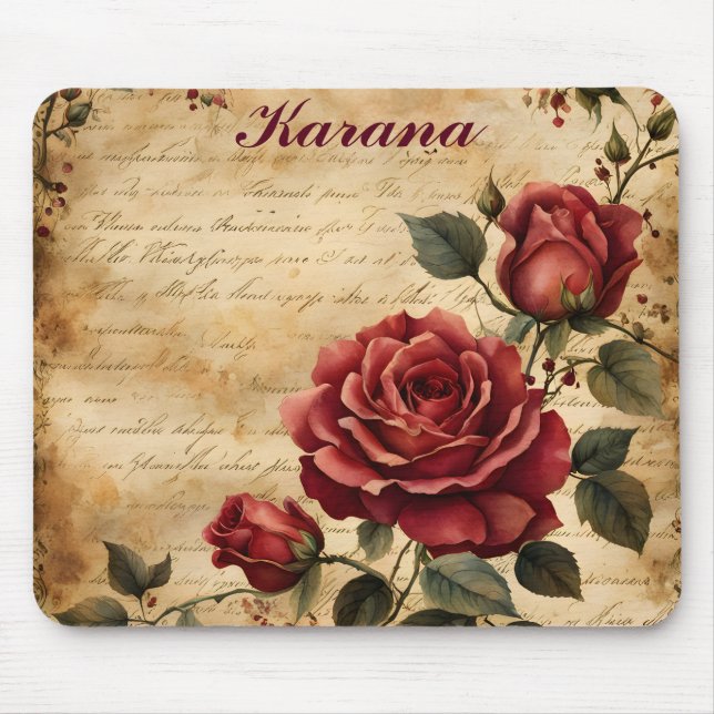 Red Rose on Old Parchment Mouse Pad (Front)