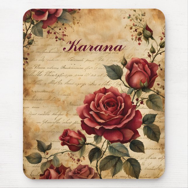 Red Rose on Old Parchment Mouse Pad (Front)