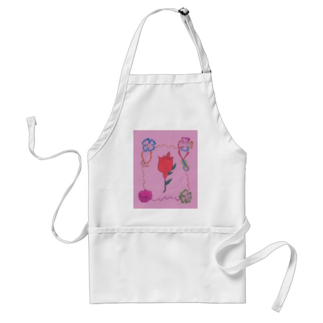Red Rose on Pink :Floral Border Art Print/Graphic  Adult Apron (Front)