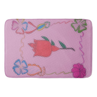 Red Rose on Pink: Floral Border Art Print/Graphic Bathroom Mat