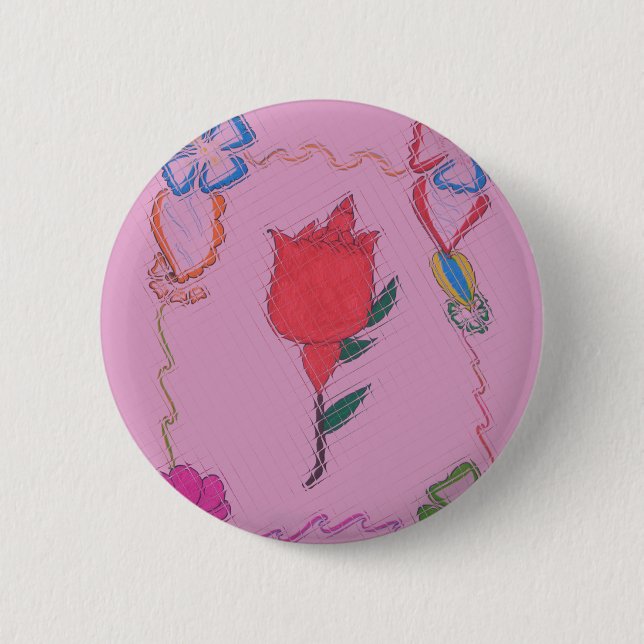 Red Rose on Pink: Floral Border Art Print/ Graphic Button (Front)