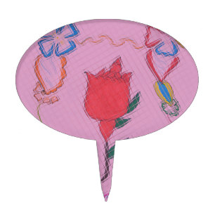 Red Rose on Pink: Floral Border Art Print/Graphic Cake Topper