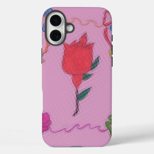 Red Rose on Pink: Floral Border Art Print/Graphic iPhone 16 Plus Case