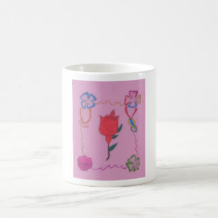 Red Rose on Pink: Floral Border Art Print/Graphic Coffee Mug