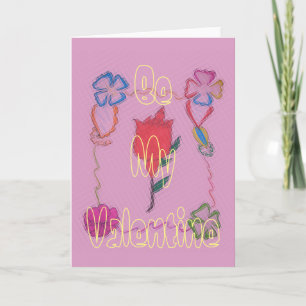 Red Rose on Pink: Floral Border Art Print/Graphic Letterpress Thank You Card