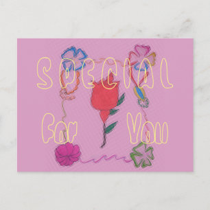 Red Rose on Pink: Floral Border Art Print/Graphic Postcard