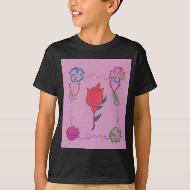 Red Rose on Pink: Floral Border Art Print/Graphic T-Shirt (Front)