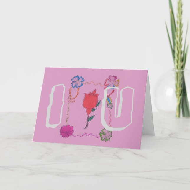 Red Rose on Pink: Floral Border Art Print/Graphic Thank You Card (Front)