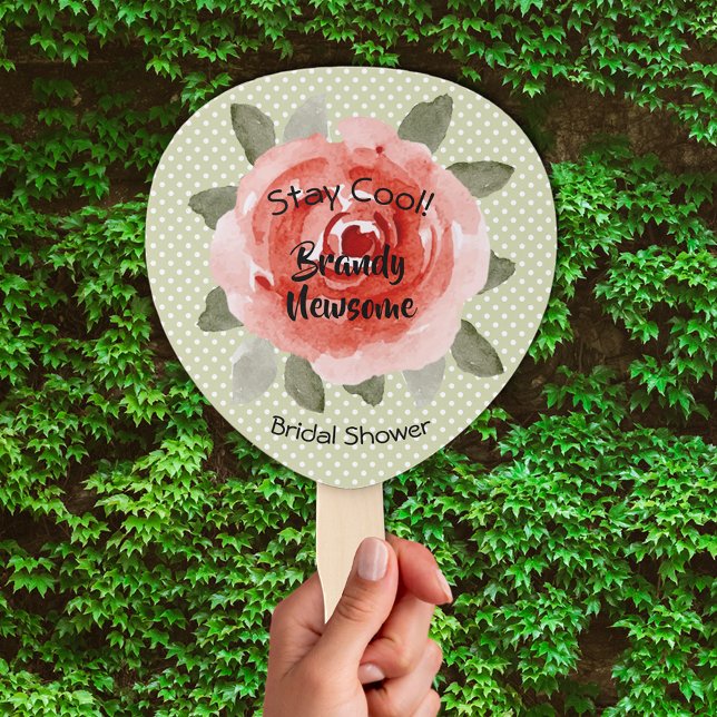 Red Rose on Polka Dots Derby Bridal Shower Hand Fan (Red Rose on Polka Dots Derby Bridal Shower Hand Fans)