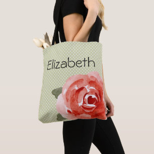 Red Rose on White & Lime Polka Dots Tote Bag