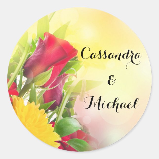 Red Rose on Yellow Custom Event Stickers (Front)
