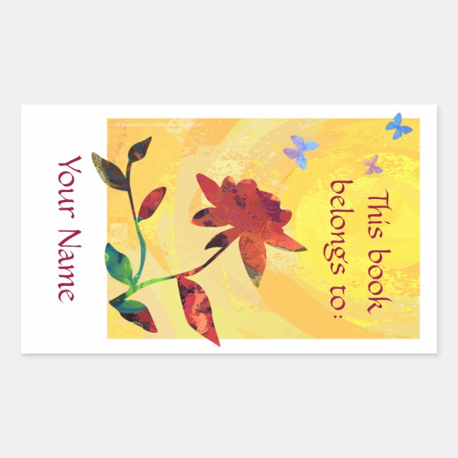 Red Rose on Yellow Rectangular Sticker (Front)