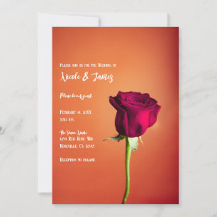 Red Rose Orange Sunset Romantic Wedding   Invitation
