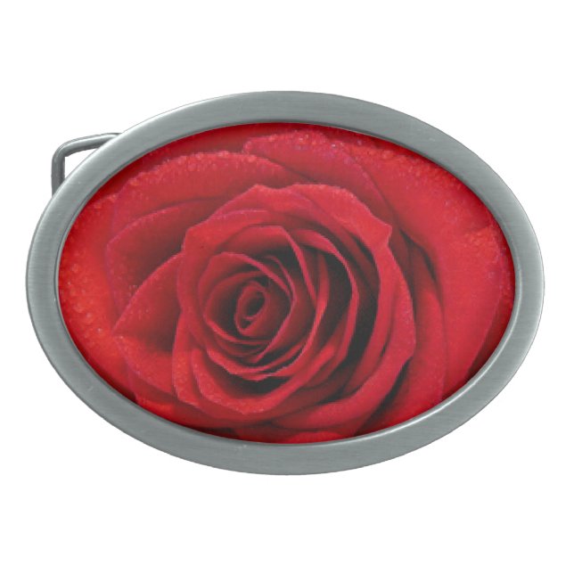 Red Rose Oval Belt Buckle (Front)