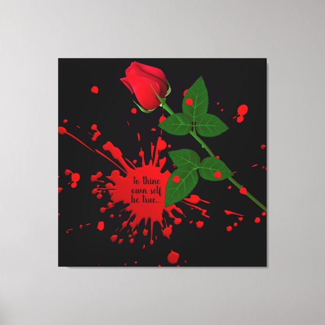 Red rose paint splatter with quote canvas print (Front)
