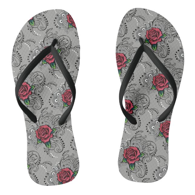 Red Rose Paisley Flip Flops (Footbed)