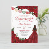 Red Rose & Papel Picado Quinceañera 15th Birthday  Invitation (Standing Front)