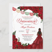 Red Rose & Papel Picado Quinceañera 15th Birthday  Invitation (Front)