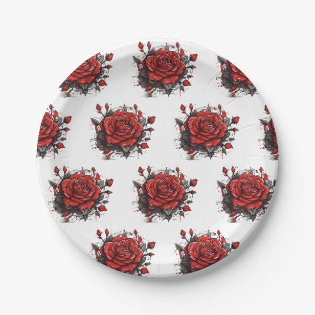 Red rose paper plates (Front)