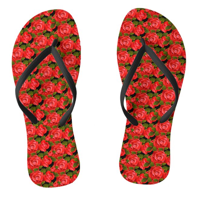 Red Rose Pattern Flip Flops