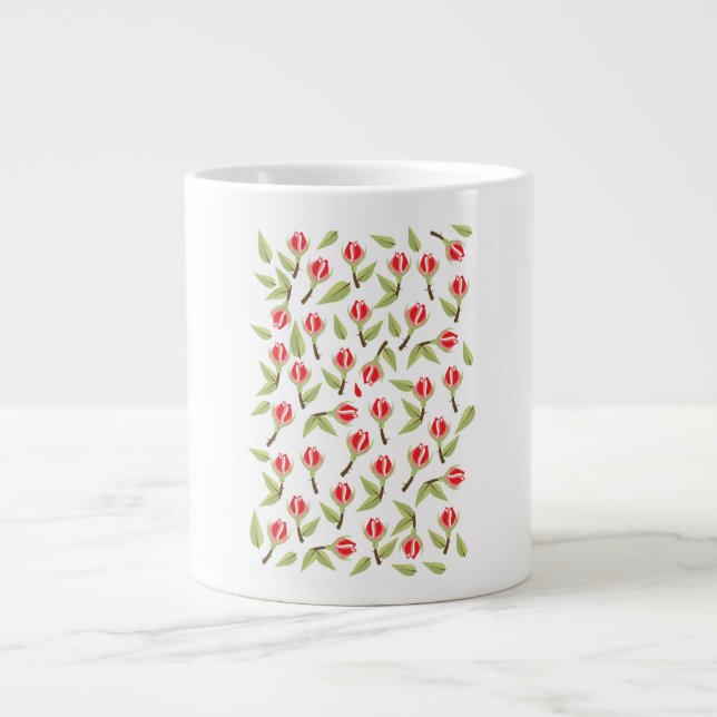 Red Rose Pattern Giant Coffee Mug (Front)