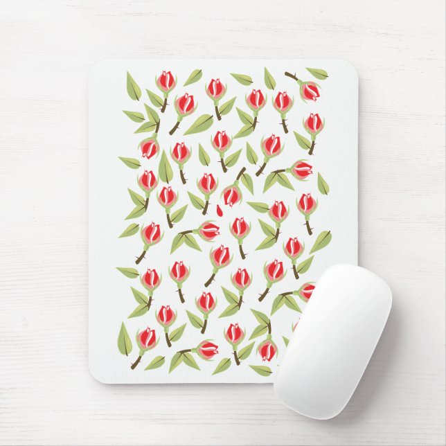 Red Rose Pattern Mouse Pad (With Mouse)