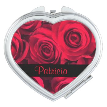 Red Rose Pattern Name Mirror For Makeup by PattiJAdkins at Zazzle