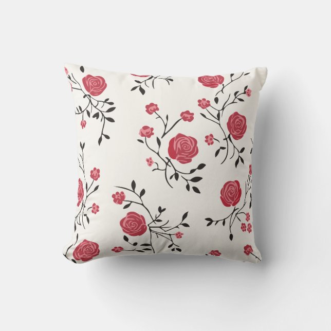 Red rose pattern throw pillow (Front)