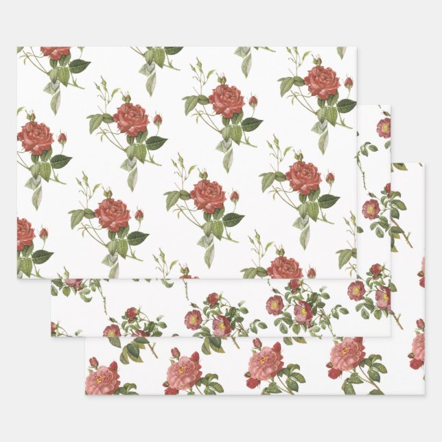 Red Rose Pattern Wrapping Paper Sheets (Set)