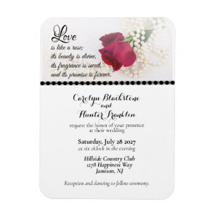 Red Rose & Pearls Wedding Magnet
