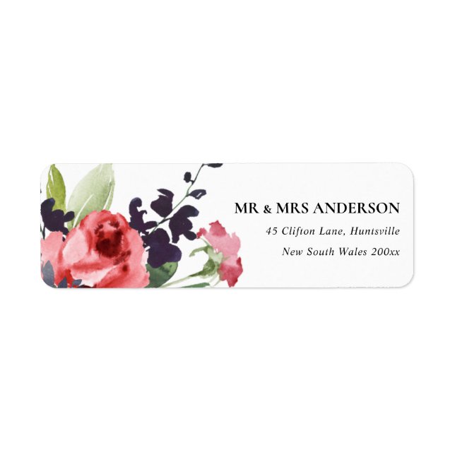 RED ROSE PEONY EUCALYPTUS FLORA WATERCOLOR ADDRESS LABEL (Front)