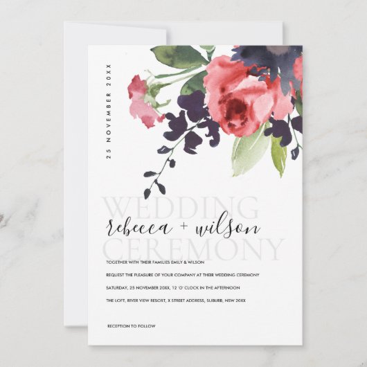 RED ROSE PEONY EUCALYPTUS FLORA WATERCOLOR WEDDING (Front)