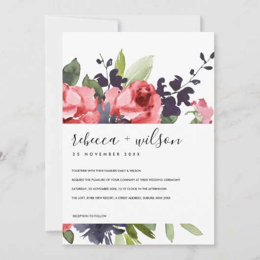 RED ROSE PEONY FLORAL WATERCOLOR BUNCH WEDDING (Front)